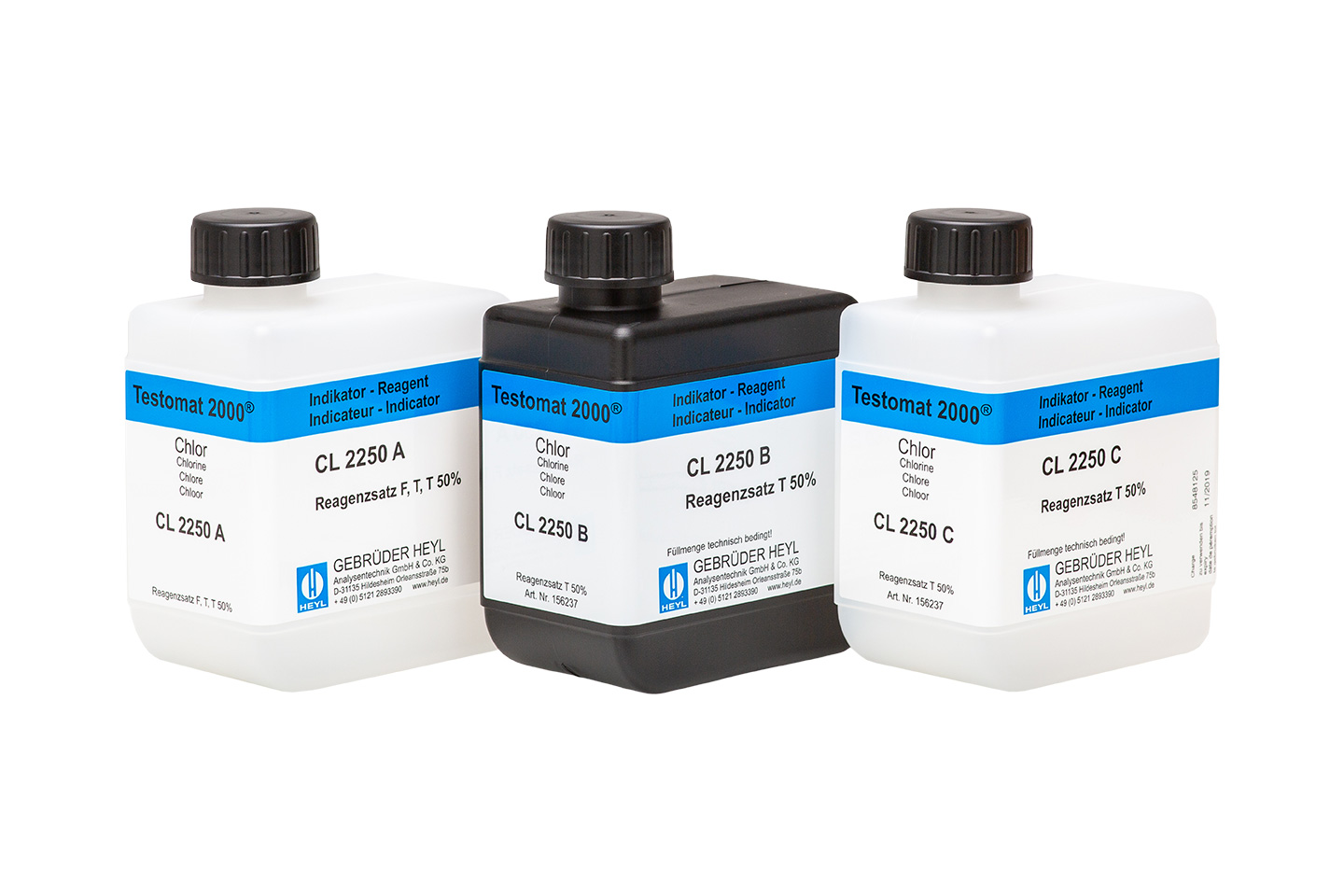 Testomat 2000® Chlorine Reagent Set T 50 % (total chlorine) 1 x 500 ml A, 1 x 200 ml B, 1 x 100 ml C